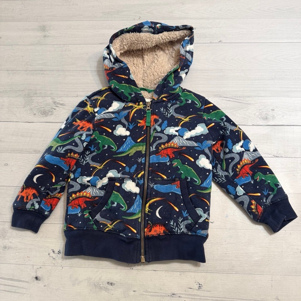 Mini Boden kids Sherpa lined hooded sweatshirt dinosaur print 2/3